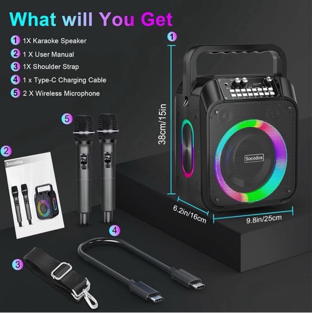 Máquina Karaoke Socodox Negra con Luces LED