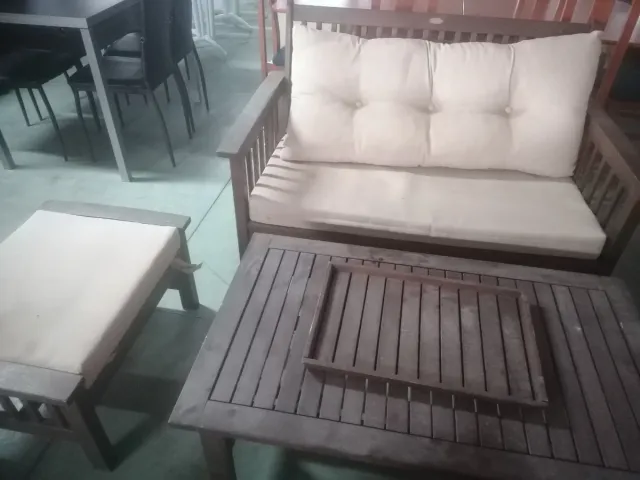 Conjunto Terraza Madera y Tela Beige