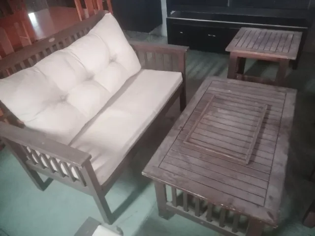 Conjunto Terraza Madera y Tela Beige