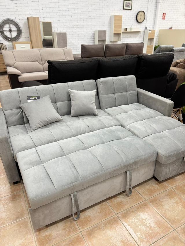 Nuevo!! Sofá Cama Chaiselongue Gris Reversible