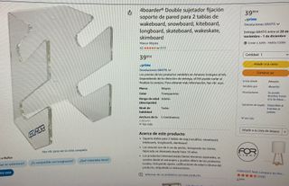 Soporte pared 2 tablas wakeboard/snowboard