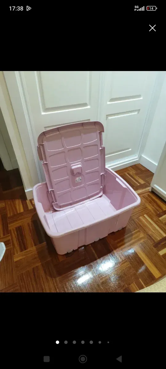 Caja de plástico rosa para guardar