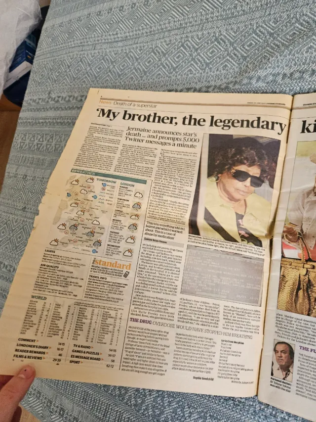 Periódico London Evening Standard Michael Jackson