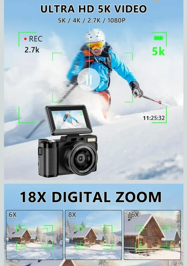 Cámara Digital 5K 64MP Zoom 18X Vlogging