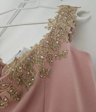 Vestido de fiesta rosa y dorado talla 44