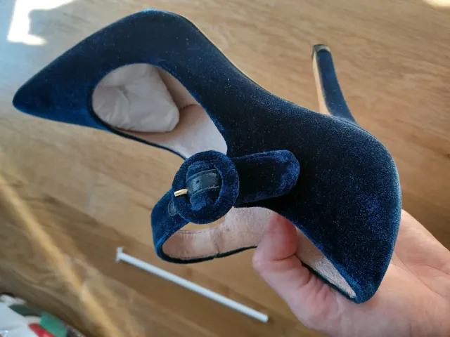 Zapatos El Ganso Terciopelo Azul Tacon Mary Jane