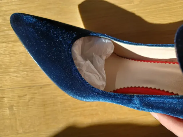 Zapatos El Ganso Terciopelo Azul Tacon Mary Jane