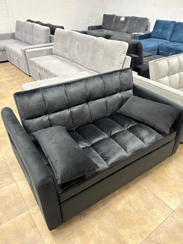 Sofá Cama 2 Plazas Negro/Gris