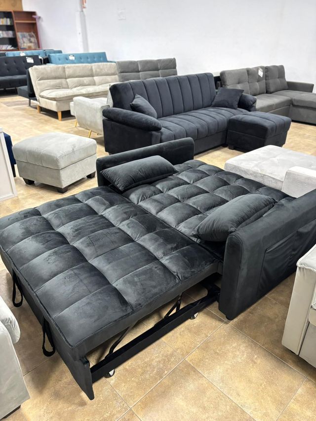 Sofá Cama 2 Plazas Negro/Gris