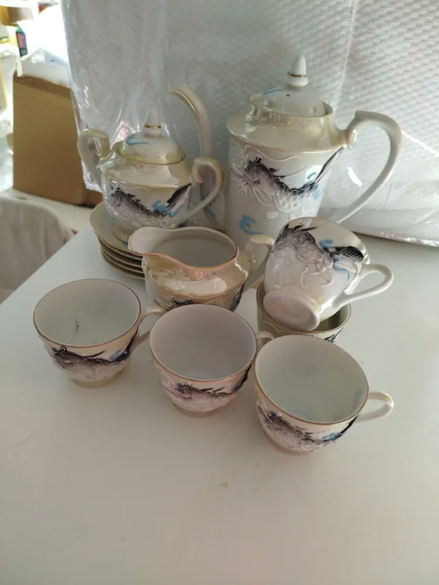 Juego de té porcelana dragón 5 tazas