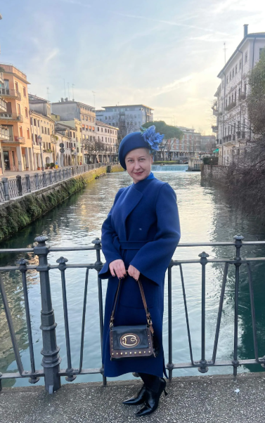 Spilla fiore seta blu e viola