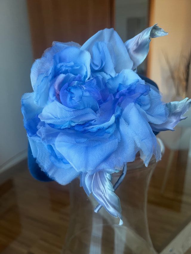 Spilla fiore seta blu e viola