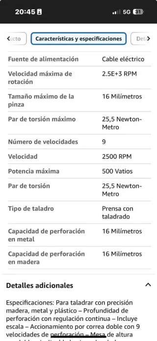 Taladro de pie 9 velocidades con láser
