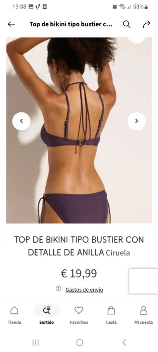 Top bikini bustier con detalle anilla morado