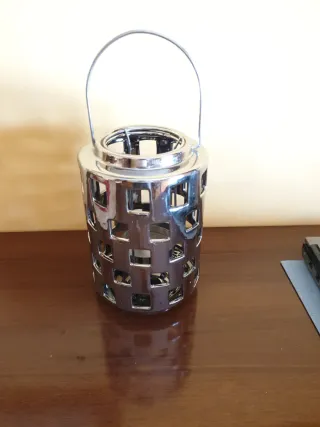 Lanterna portacandele in porcellana argento