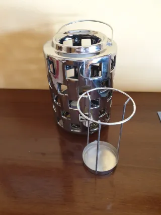 Lanterna portacandele in porcellana argento