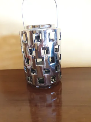 Lanterna portacandele in porcellana argento