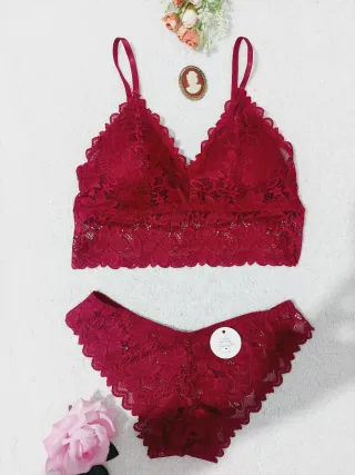 Conjunto Lencería Encaje Burdeos Talla L