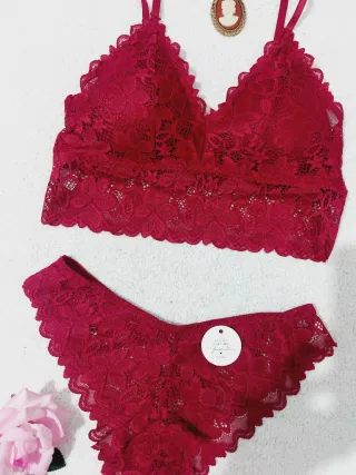 Conjunto Lencería Encaje Burdeos Talla L