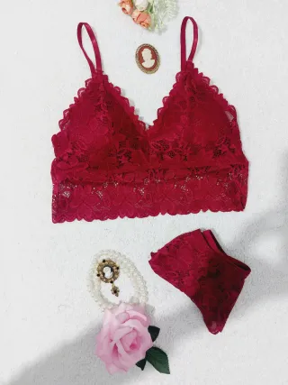 Conjunto Lencería Encaje Burdeos Talla L