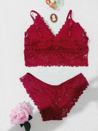 Conjunto Lencería Encaje Burdeos Talla L