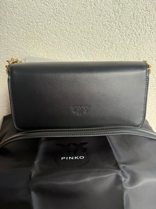 Borsa Pinko Pelle Nera Dettagli Oro
