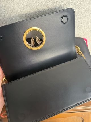 Borsa Pinko Pelle Nera Dettagli Oro