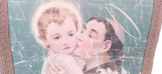 Antiguo tapiz San Antonio y Niño Jesús