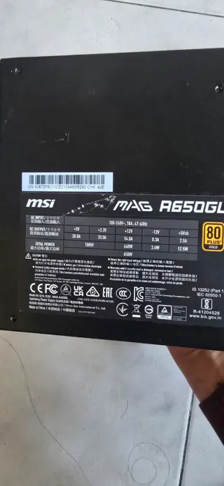 Fuente MSI MAG A650GL 80 Plus Gold 650W Modular