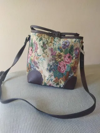 Bolso Cortefiel Flores Piel Marrón Multicolor