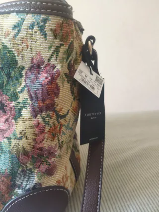 Bolso Cortefiel Flores Piel Marrón Multicolor