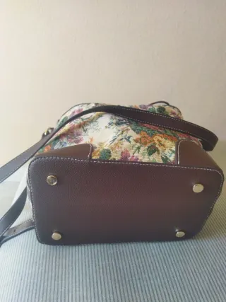 Bolso Cortefiel Flores Piel Marrón Multicolor