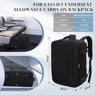 Mochila Viaje Cabina 45x36x20 Negra Nueva