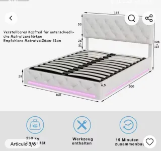 Cama 160 con Colchón y Luces LED