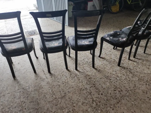 6 Sillas de Salón Negras Madera Maciza
