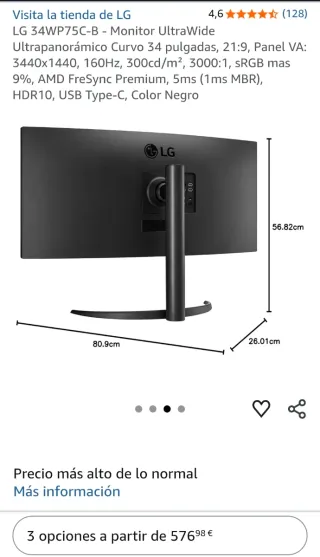 Monitor LG 34 UltraWide Curvo 3440x1440 160Hz
