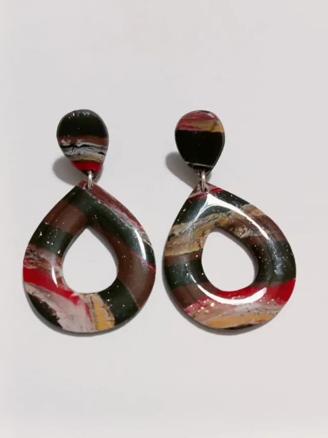 Pendientes arcilla polimérica oro multicolor