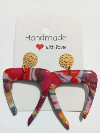 Pendientes arcilla polimérica oro multicolor