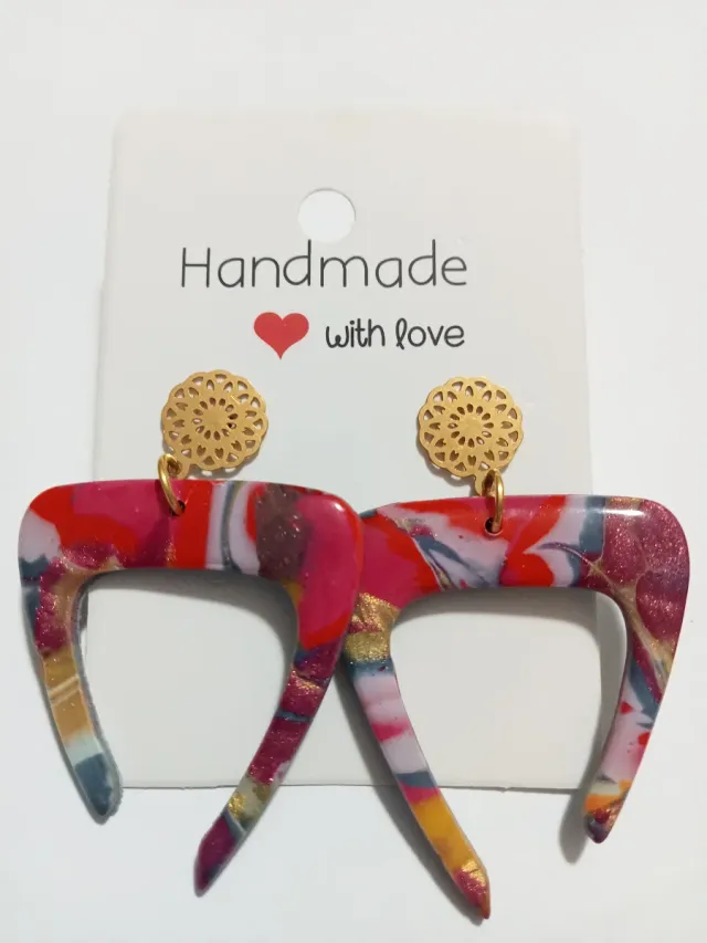 Pendientes arcilla polimérica oro multicolor