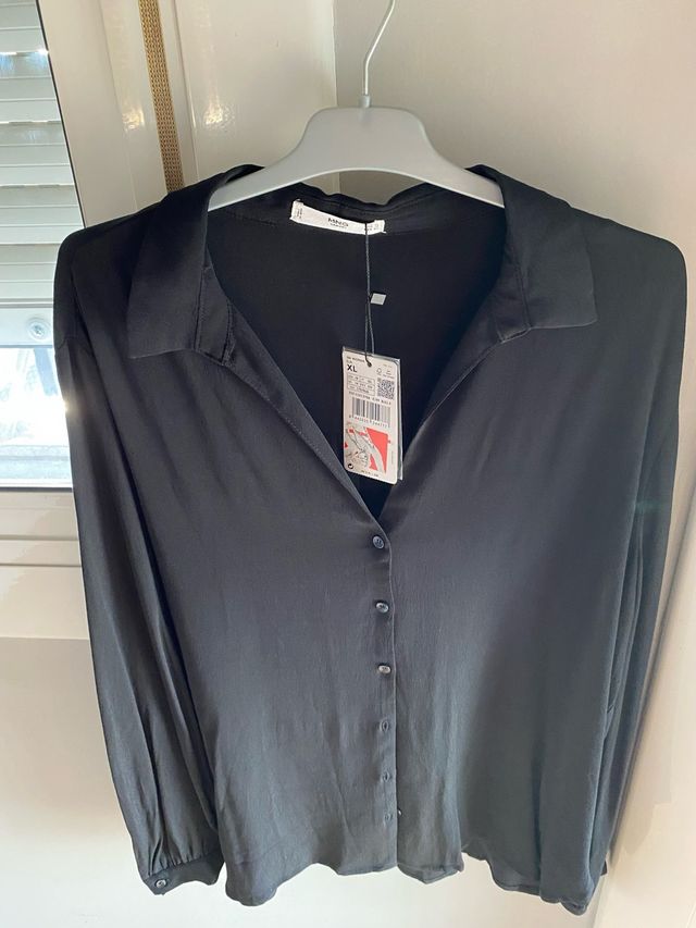 Blusa Mango Negra Mujer Talla XL Botones Nueva