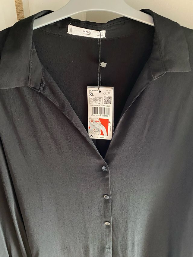 Blusa Mango Negra Mujer Talla XL Botones Nueva
