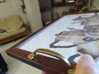 3 vassoi decorativi in legno e vetro