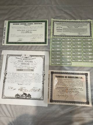 Gran lote de 42 acciones y obligaciones antiguas