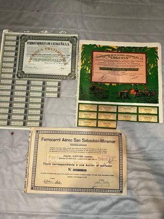 Gran lote de 42 acciones y obligaciones antiguas
