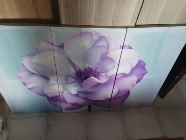 Conjunto 3 cuadros flor morada cristal