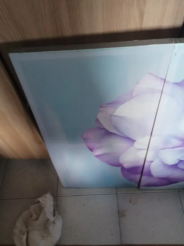 Conjunto 3 cuadros flor morada cristal