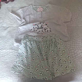 Pijama Verano Mujer Panda Gris y Verde