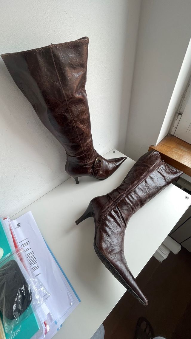Botas altas piel mujer chocolate