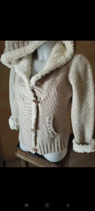 Cardigan Franklin & Marshall Beige con Cappuccio