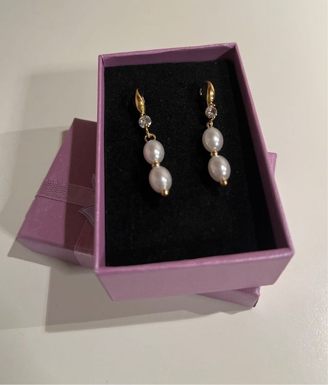 Orecchini pendenti perle e zirconi oro
